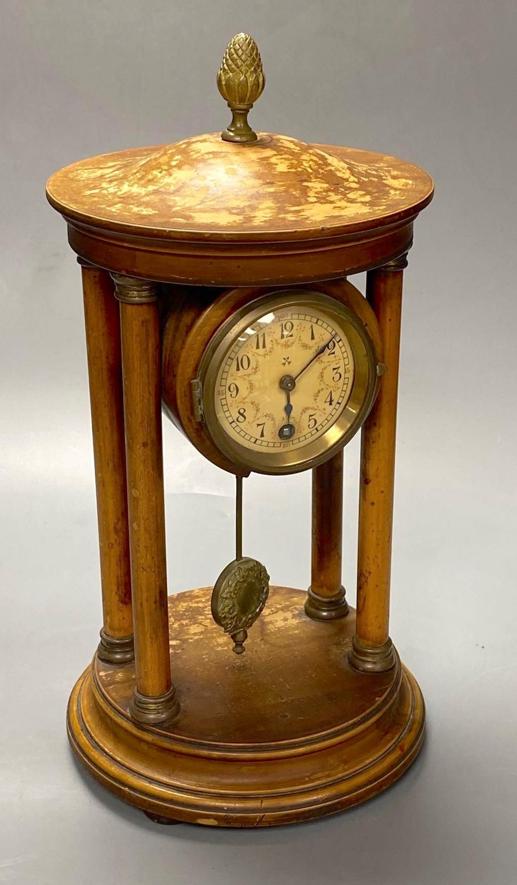 An early 20th century mahogany portico timepiece, height 32cm